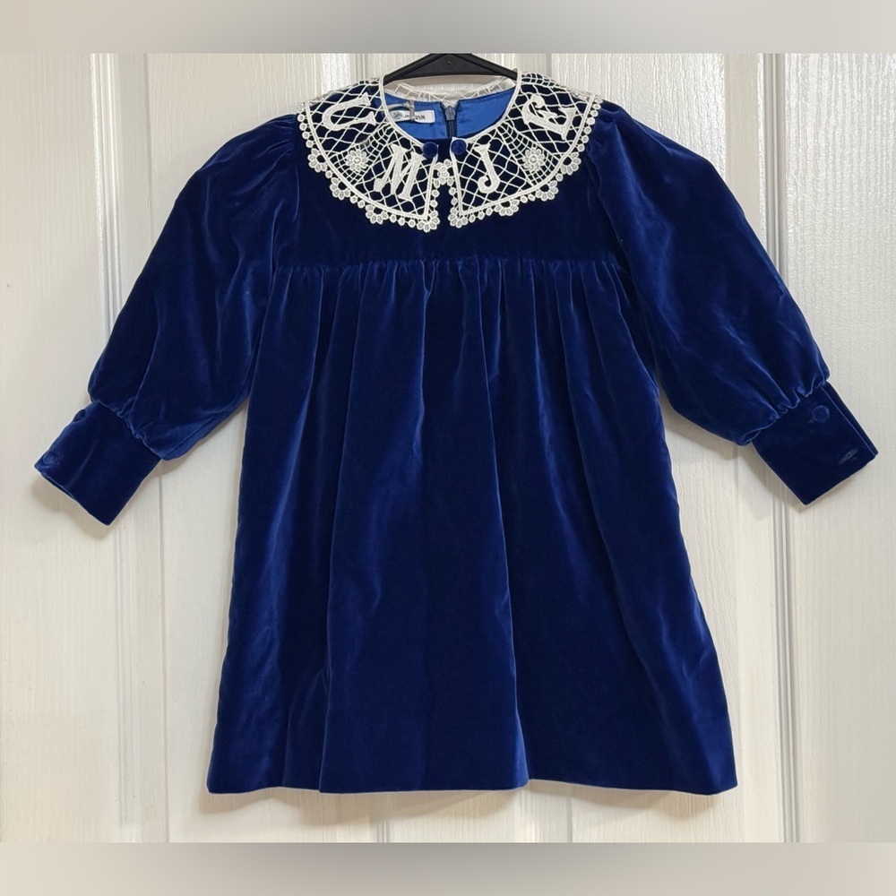 Jesurum Italy âDafneâ Velvet Dress Blue Size 4 Years Made In Italy 348 Retail
